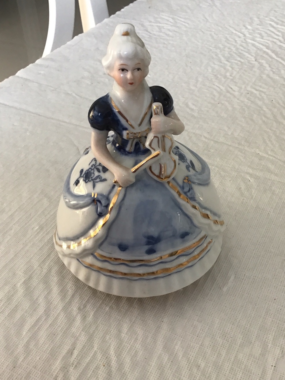 Japna Blue, White and Gold Porcelain Musician Figurine